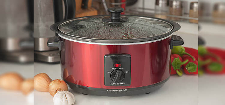 close up of a slow cooker on kitchen shelf