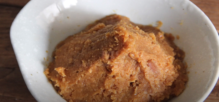 Miso paste on a white bowl