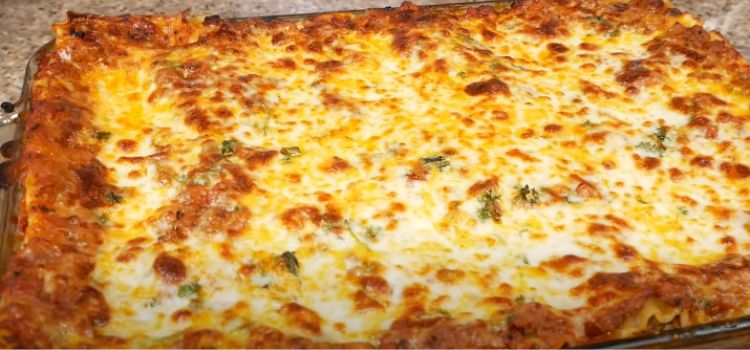 close up shot of  baked lasagna