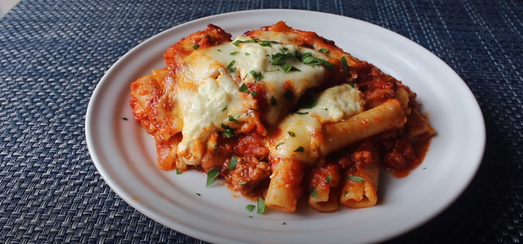 baked ziti on a white plate