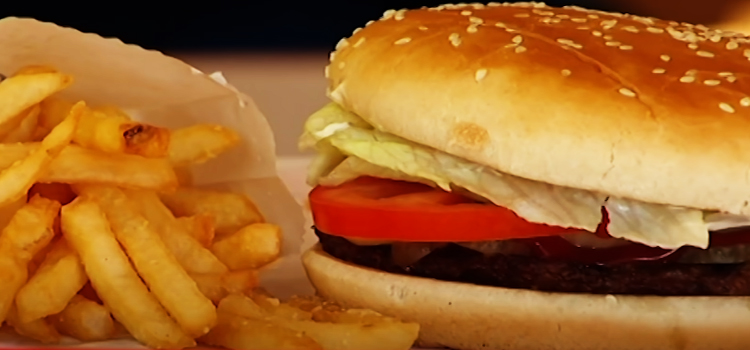 close up shot of fries and a burger