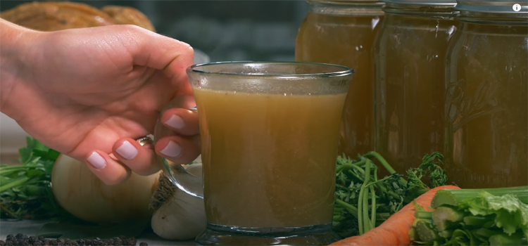 Chicken Bone Broth on a Glass