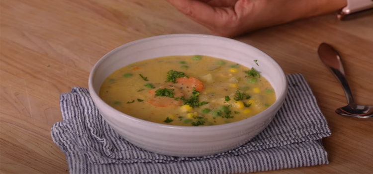 Creamy Vegetable Soup in a white bowl