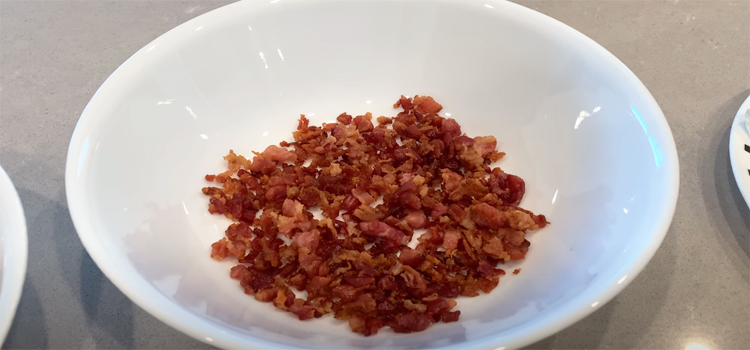 bacon bits on a white bowl