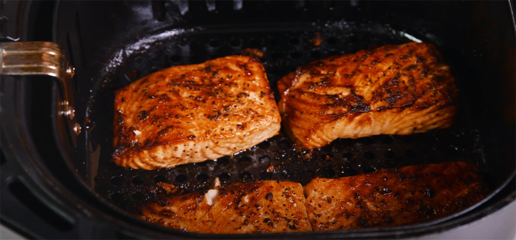 cooked salmon in an air fryer