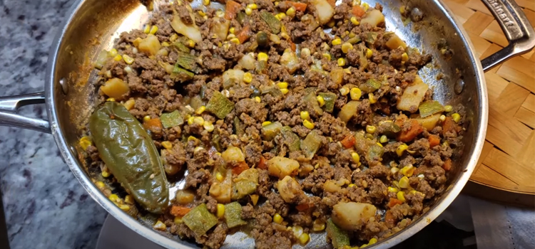 ground beef picadillo on a pan