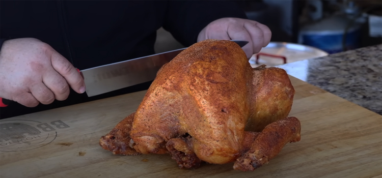 slicing a deep fried turkey