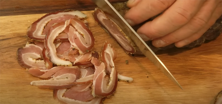 slicing pancetta