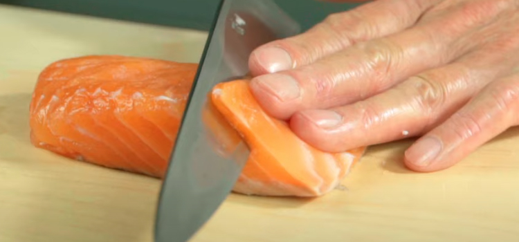 slicing salmon