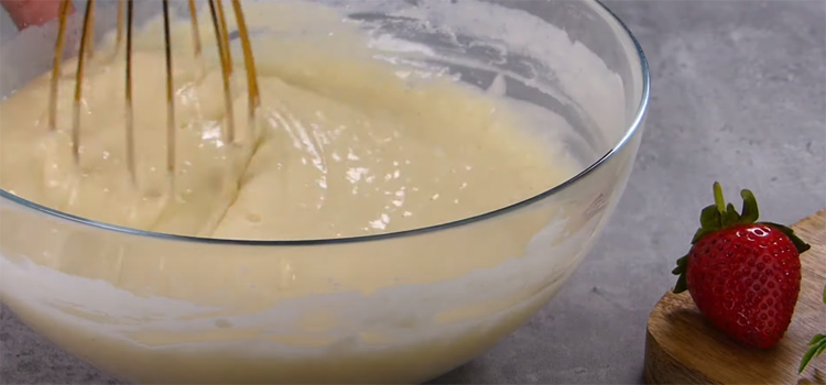 waffle batter on a glass bowl