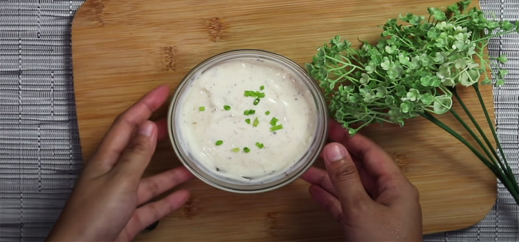 Garlic Mayo Dip on a Glass Bowl