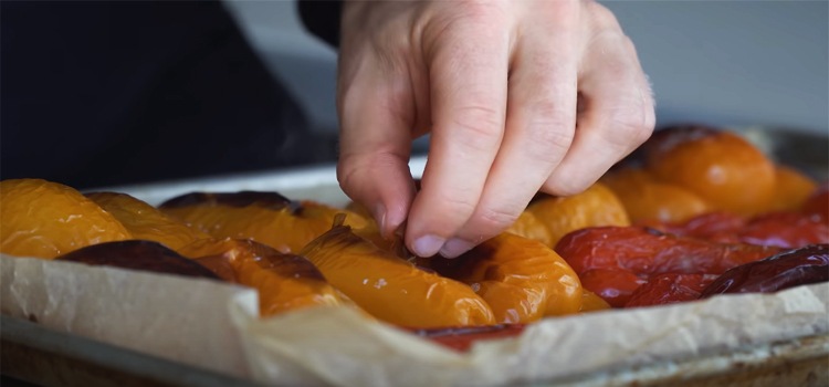 Removing the skin of peppers