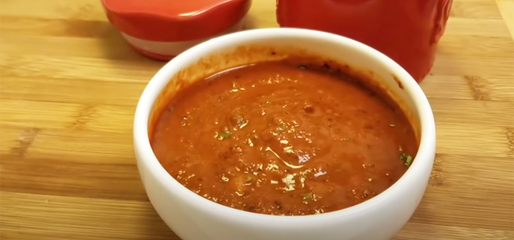 Tomatillo Red Chili Salsa on Glass Bowl