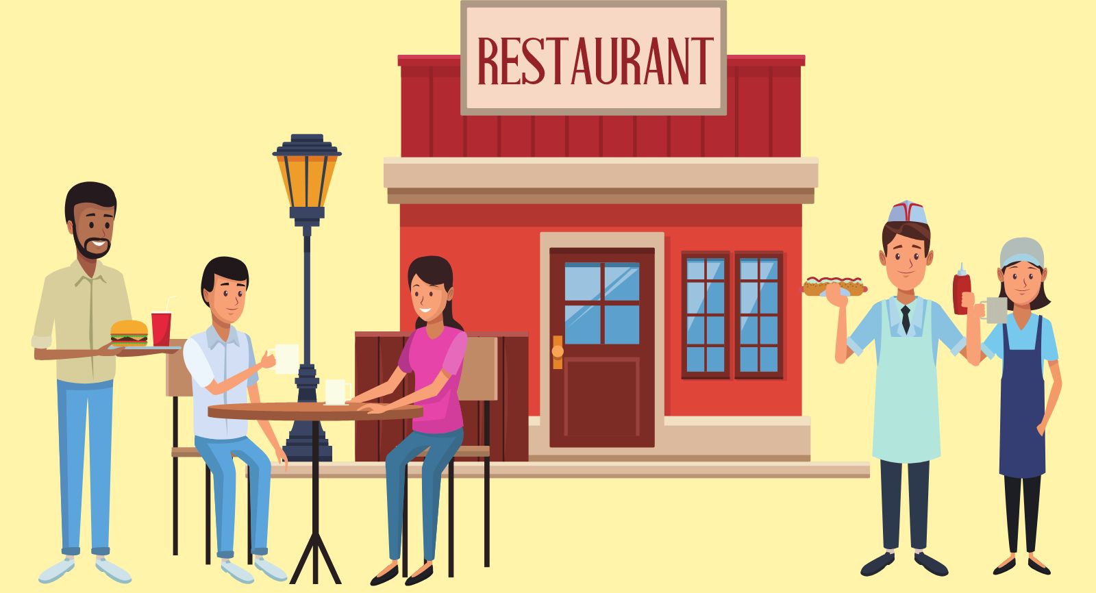 People eating outside of a restaurant