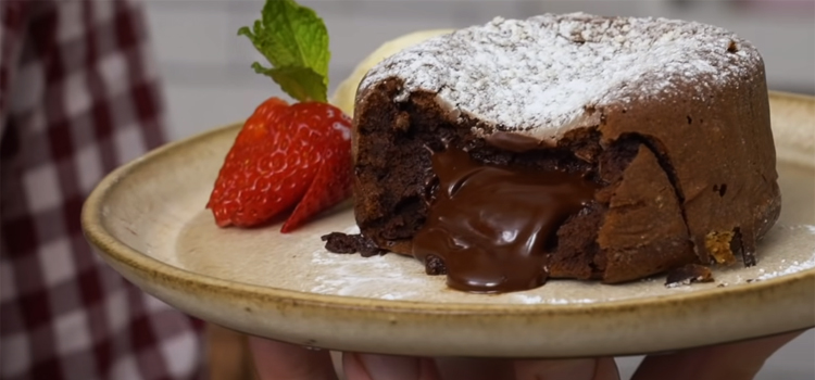 Lava Cake with Strawberry on a Plate