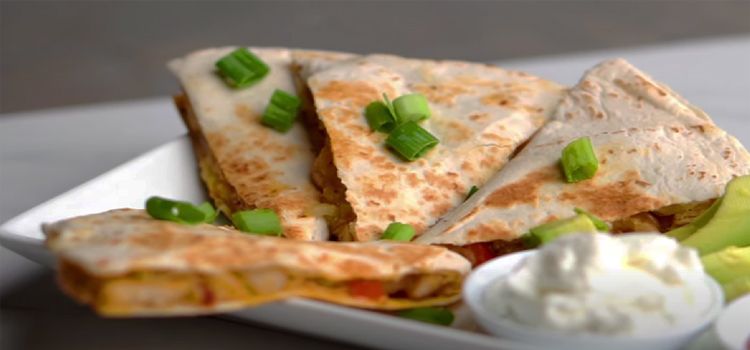 Chicken Quesadilla with Dipping Sauce and Avocado on the side