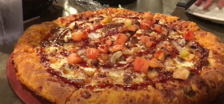 Close Up Shot of BBQ Bacon Cheeseburger Pizza