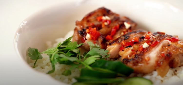 Grilled Chicken and Rice on a Bowl