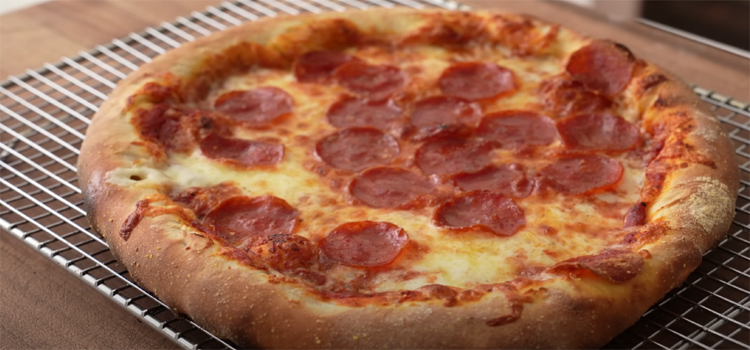 Mozzarella Stuffed Crust Pizza on a Baking Rack