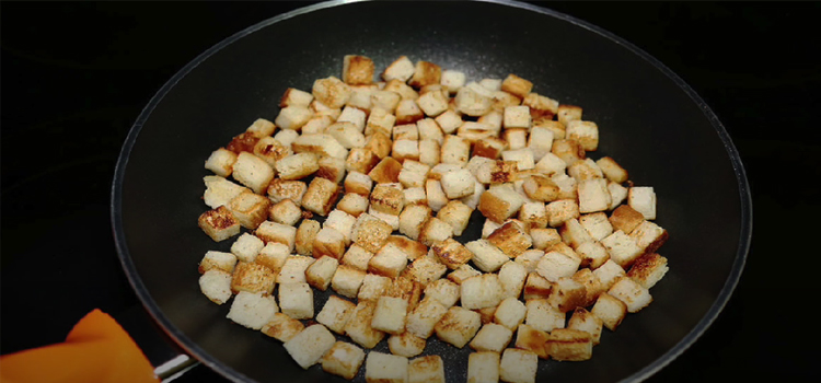 Butter & Garlic Croutons on a Pan