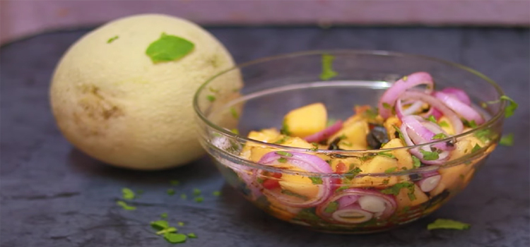 Cantaloupe  Salad on a Glass Bowl