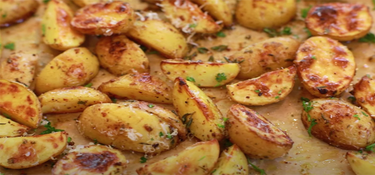 Close Up Shot of Roasted Red Skin Potatoes on a Pan