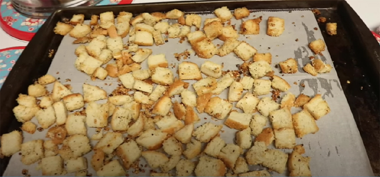 Homemade Croutons on a Pan