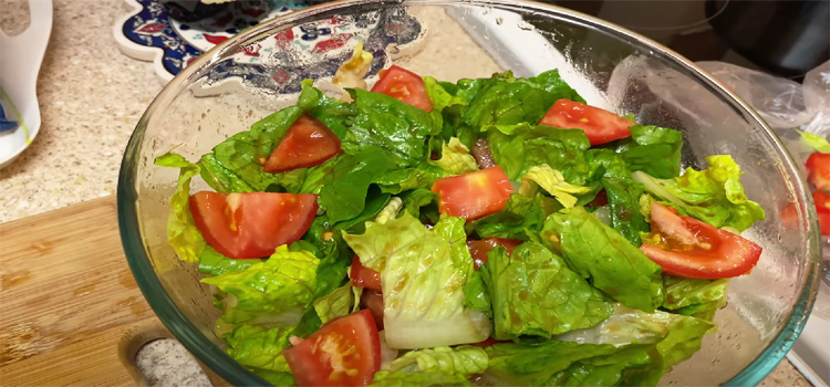 Tomato & Lettuce Salad on a Glass Bowl