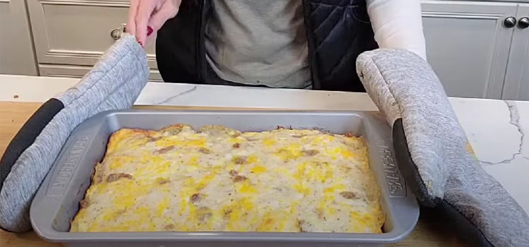 Biscuits and Gravy with Sausage and Egg Breakfast Casserole on a Pan