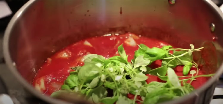 Tomato & Basil Sauce on a Pot