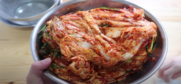 Kimchi on a Stainless Bowl