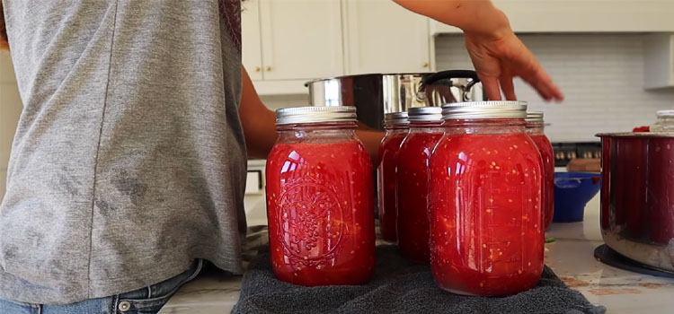 Woman Canning a Tomatoes