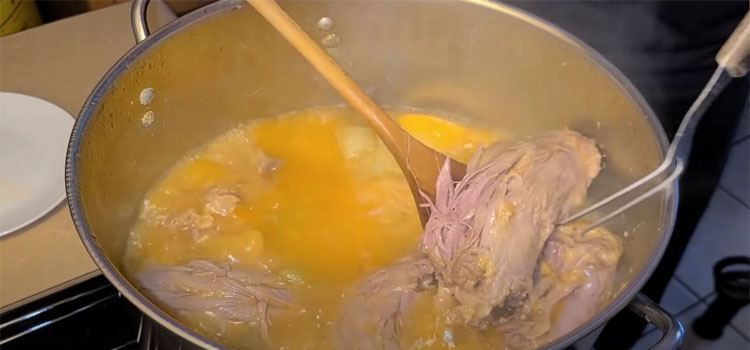 Boiling Turkey Necks on a Pot