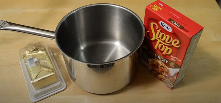 Stove Top Stuffing, Pot and Butter on a Table