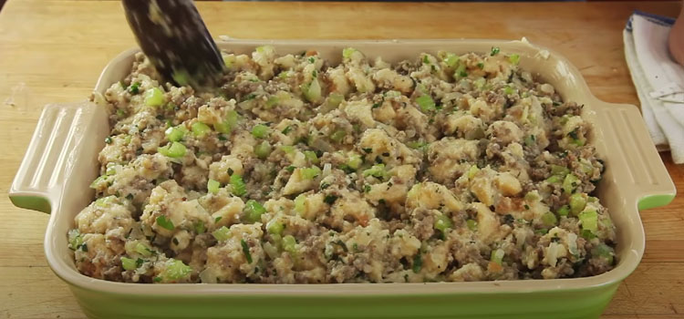 Uncooked Stuffing on a Baking Pan