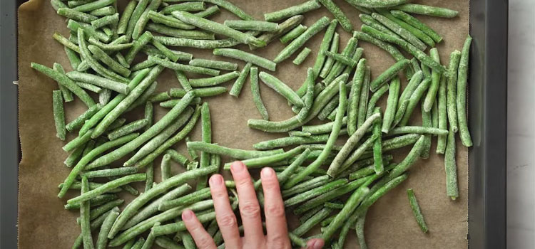 Frozen Green Beans on a Baking Pan